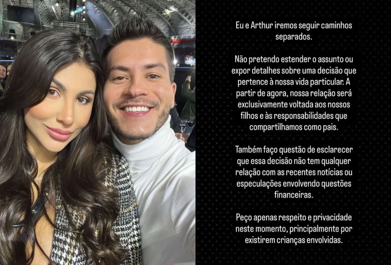 Jheny Santucci anuncia fim de casamento com Arthur Aguiar: “Caminhos separados”